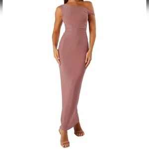Petal & Pup | Dusty Rose Shimmer Sebastian One-Shoulder Body-Con Dress